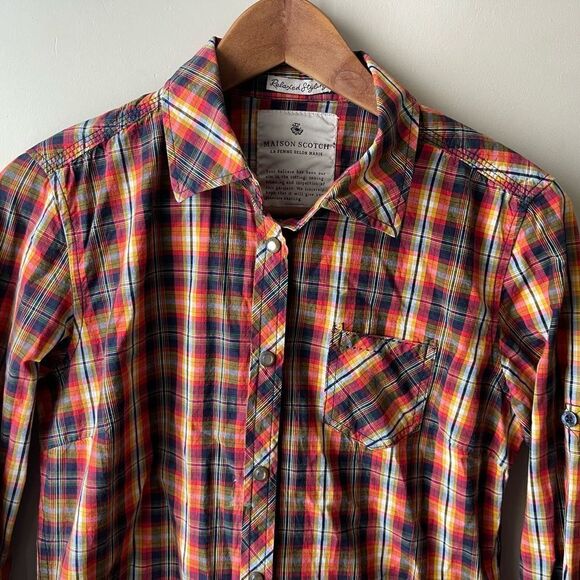 MAISON Scotch & Soda plaid Western Shirt pearl snap size 2 - Picture 3 of 10